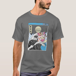 Camiseta Feliz Gato Comer Ramen Surfing Kanagawa Wave Anime