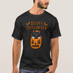 Camiseta Feliz gato de diseño de Halloween en calabaza Jack