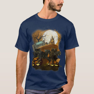 Camiseta Feliz Gato De Halloween Black Bat En Coffin Scary