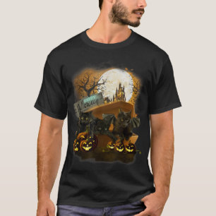 Camiseta Feliz Gato De Halloween Black Bat En Coffin Scary 