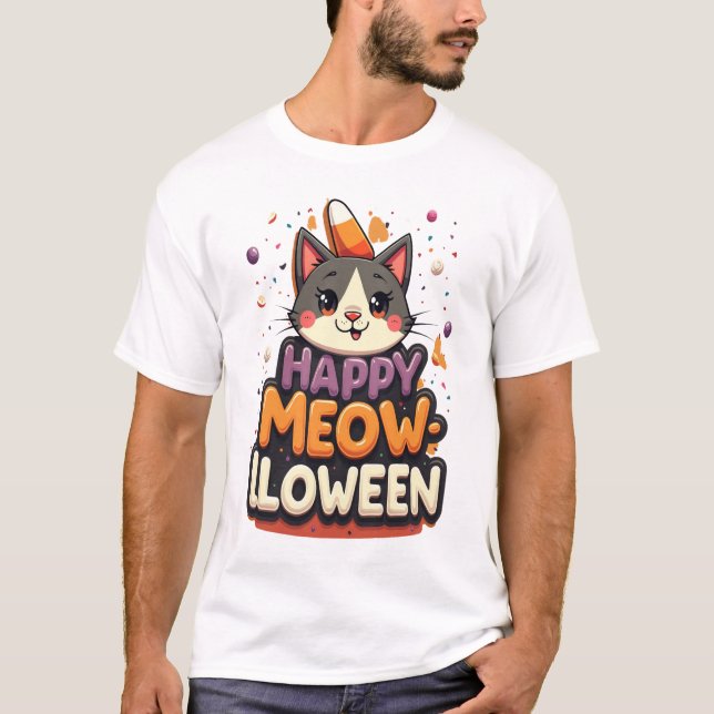 Camiseta Feliz Gato de Meow-lloween (Anverso)