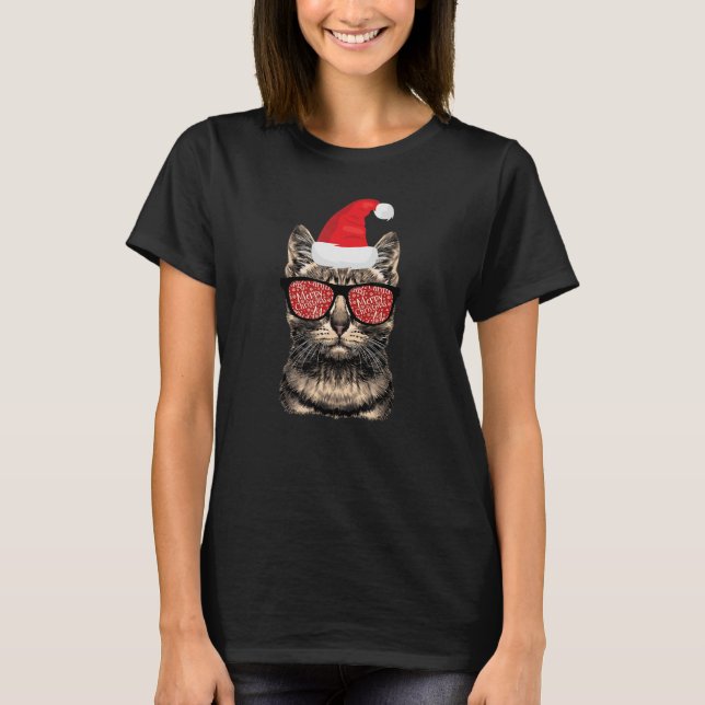 Camiseta Feliz Gato De Navidad Con Gafas Navidad Gitana (Anverso)