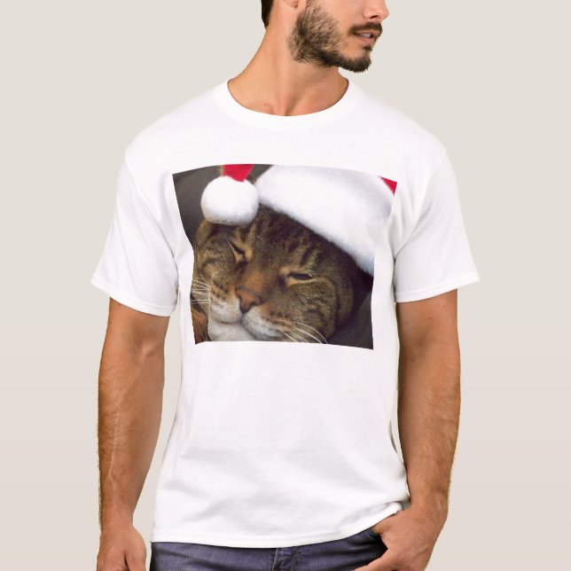 Camiseta Feliz Gato De Navidad Con Sombrero De Sombrero De  (Anverso)