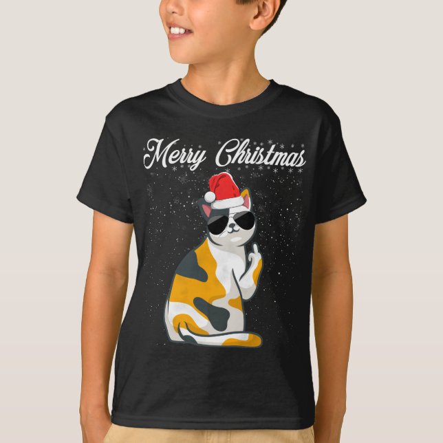 Camiseta Feliz Gato de Navidad Dedo Medio Dedo Ruido Navida (Anverso)