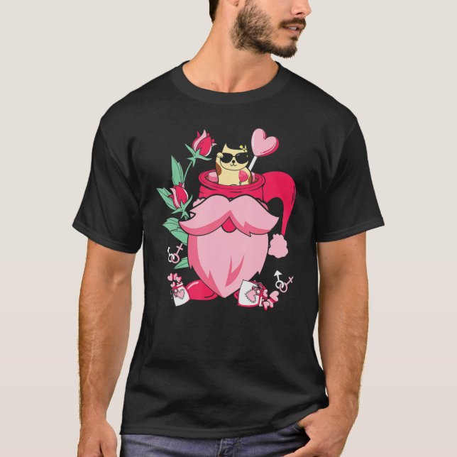 Camiseta Feliz gato El día de San Valentín rosado en la Cop (Anverso)