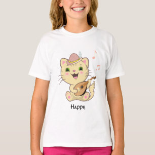 Camiseta Feliz Gato Kitty Atigrado Musical Naranja