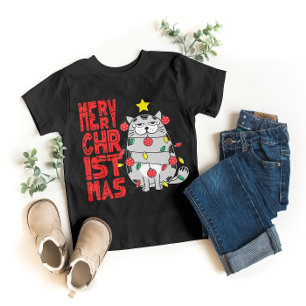 Camiseta Feliz gato navideño con luces de Navidad