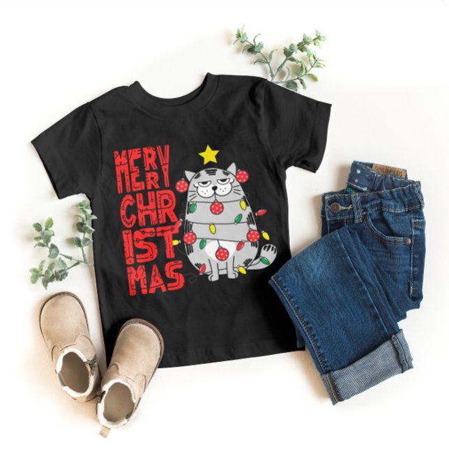 Camiseta Feliz gato navideño con luces de Navidad (Subido por el creador)