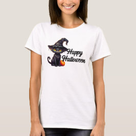 Camiseta Feliz Gato Negro de Halloween