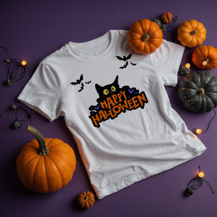Camiseta Feliz gato negro de Halloween