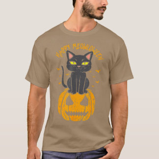 Camiseta Feliz Gato Negro De Meowloween En La Calabaza Luna