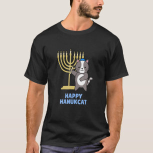 Camiseta Feliz Gato Negro Hanukcat Meowzel Ov Menorah Hanuk