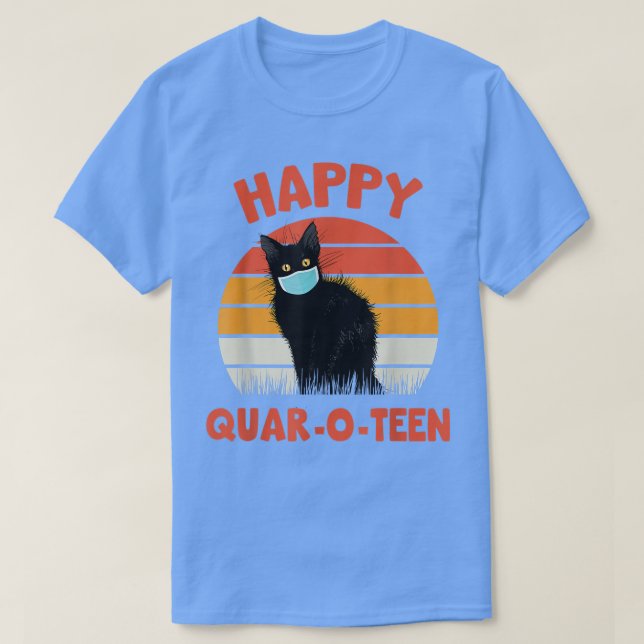 Camiseta Feliz Gato QuarOTeen con máscara facial Gato negro (Diseño del anverso)