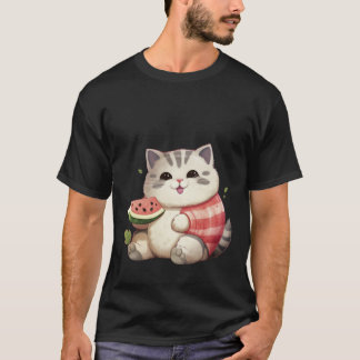 Camiseta Feliz Gato Regordete con Sandía Arte de Verano ✨🐾