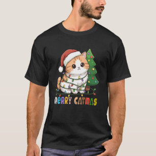 Camiseta Feliz Gatonavidad Divertido Gato Luces De Navidad 