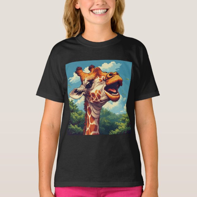 Camiseta Feliz Giraffe Pixel Art T-Shirt (Anverso)