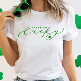 Camiseta Feliz Go Lucky St. Patrick's Day Cute Green Script