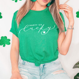 Camiseta Feliz Go Lucky St. Patrick's Day Cute Script White