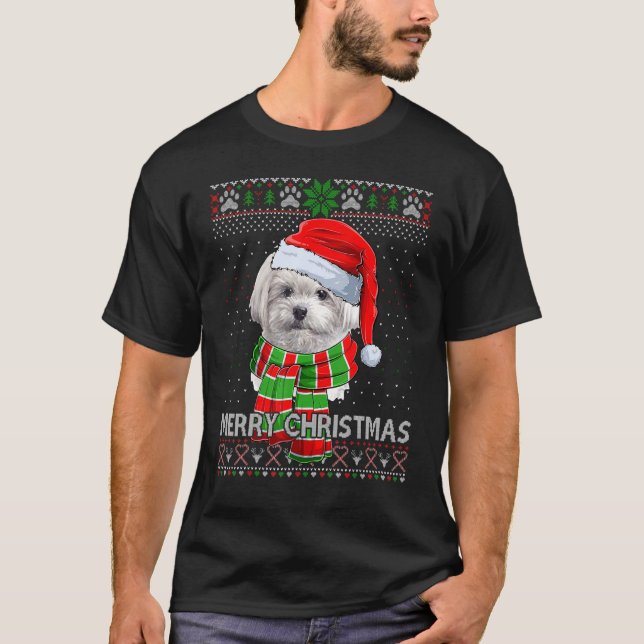 Camiseta Feliz Gorra navideño maltés Santa Ugly Xmas Swee (Anverso)