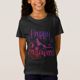 Camiseta Feliz gradiente de Halloween gato volador de bruja