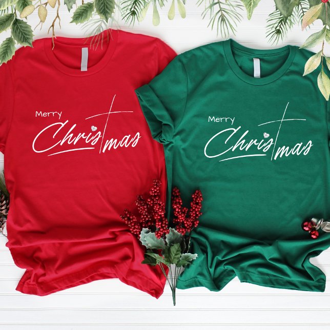 Camiseta Feliz guión navideño cruz cristiana (Subido por el creador)