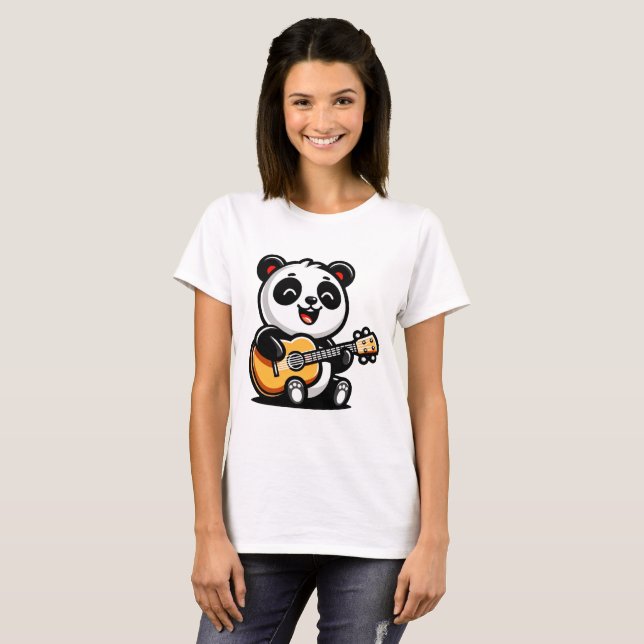 Camiseta Feliz Guitarista Panda - Diseño Cuto De Música Acú (Anverso completo)