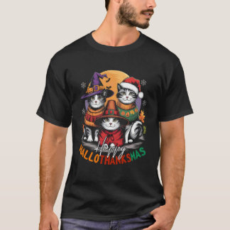 Camiseta Feliz HalloGraciasMas Halloween, Navidad, Día de A