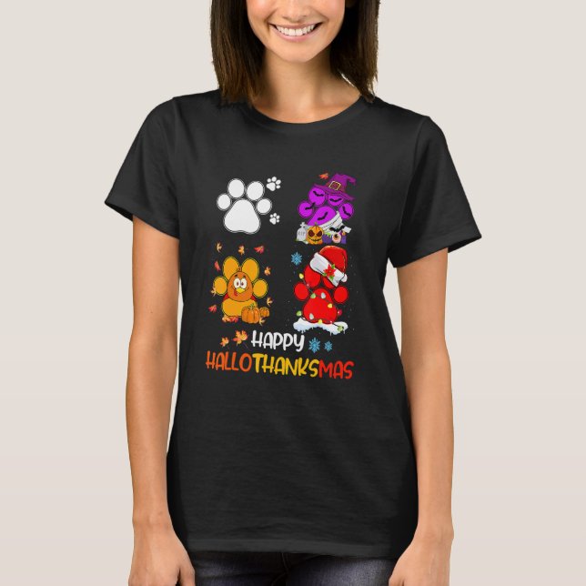 Camiseta Feliz HalloGraciasMas Perro Paws Halloween Thanksg (Anverso)