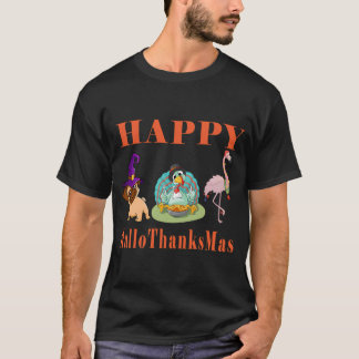Camiseta Feliz HalloGraciasMas Pug Bruja Payaso de Pavo Fla