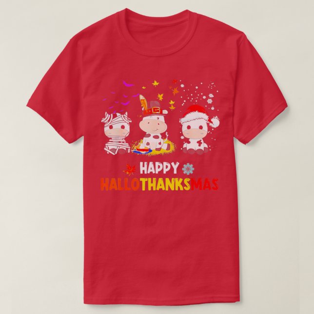 Camiseta Feliz HalloGraciasMas Santa Cow Halloween Thanksgi (Diseño del anverso)