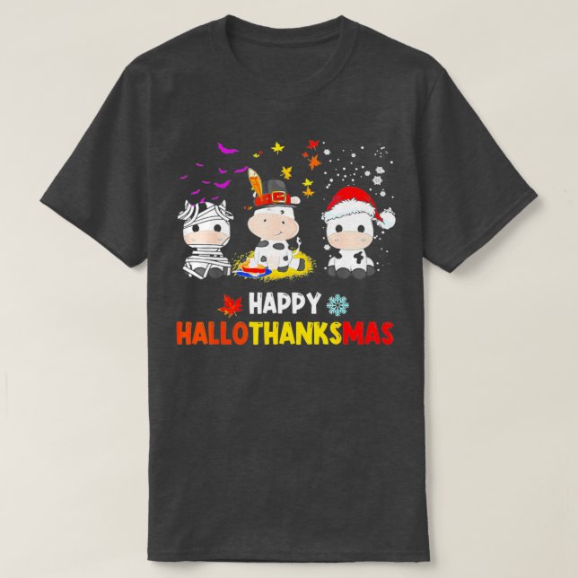 Camiseta Feliz HalloGraciasMas Santa Cow Halloween Thanksgi (Diseño del anverso)