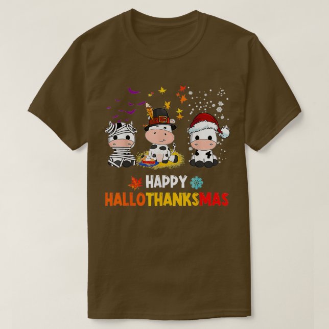Camiseta Feliz HalloGraciasMas Santa Cow Halloween Thanksgi (Diseño del anverso)