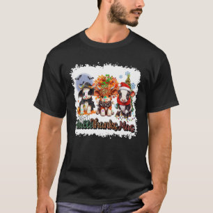 Camiseta Feliz HalloGraciasMas Tres Vacas Santa Cow Otoño C