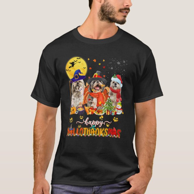 Camiseta Feliz Hallothanksmas a la curta Shih Tzu Wizard Go (Anverso)