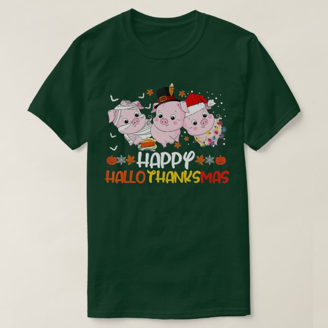 Camiseta Feliz Hallothanksmas a los amantes del cerdo Día d (Diseño del anverso)
