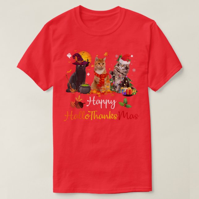 Camiseta Feliz Hallothanksmas a los gatos les encantó Hallo (Diseño del anverso)