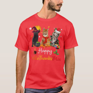 Camiseta Feliz Hallothanksmas a los gatos les encantó Hallo