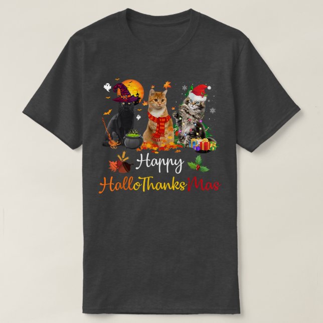 Camiseta Feliz Hallothanksmas a los gatos les encantó Hallo (Diseño del anverso)