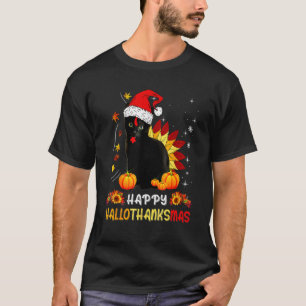 Camiseta Feliz Hallothanksmas Black Cat Halloween Thanksgi