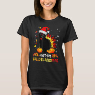 Camiseta Feliz Hallothanksmas Black Cat Halloween Thanksgi