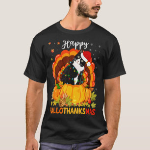 Camiseta Feliz Hallothanksmas Black Cat Pumpkin Santa Hat T