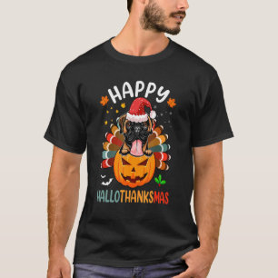 Camiseta Feliz Hallothanksmas Boxer Dog Santa Pumpkin Turke