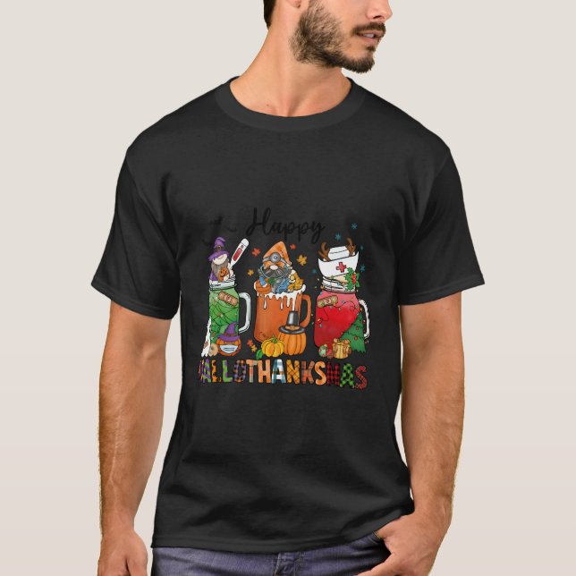 Camiseta Feliz Hallothanksmas café Enfermera Halloween grac (Anverso)