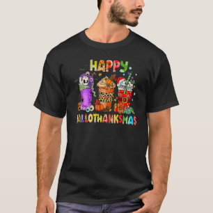 Camiseta Feliz Hallothanksmas café Latte Witch Santa Hat