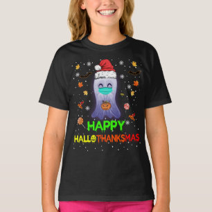 Camiseta Feliz Hallothanksmas Calabaza Fantasma Santa Hats