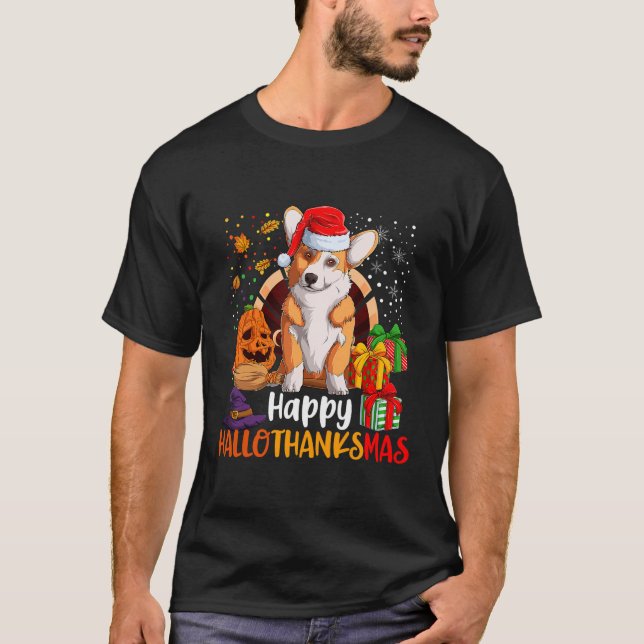 Camiseta Feliz Hallothanksmas Corgi Welsh Lover Halloween C (Anverso)
