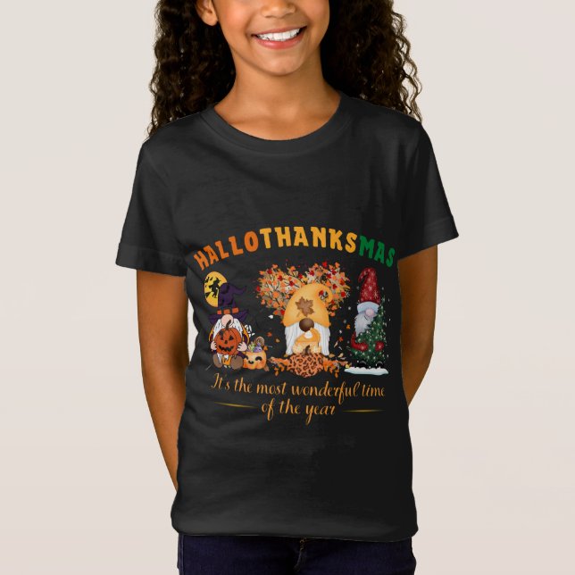 Camiseta Feliz Hallothanksmas Cute Gnomes Fall Halloween (Anverso)