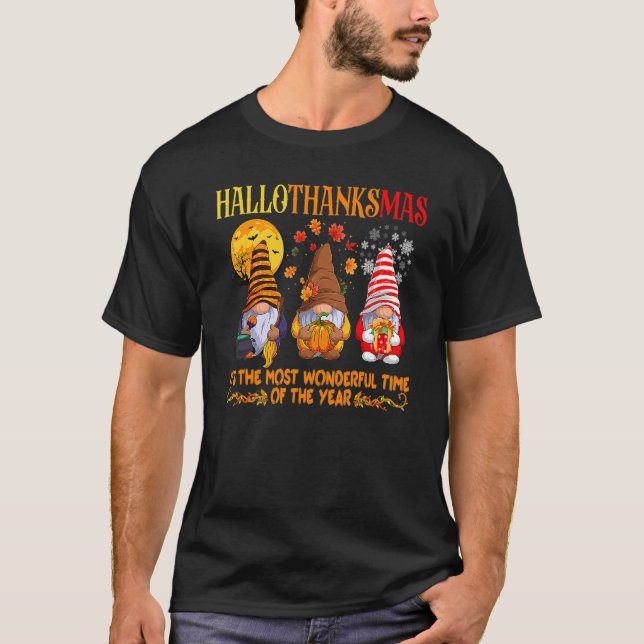 Camiseta Feliz Hallothanksmas Cute Gnomes Fall Halloween Wo (Anverso)