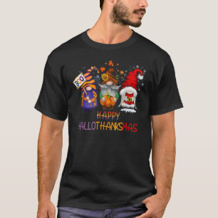 Camiseta Feliz Hallothanksmas Cute Gnomes Fall Halloween Wo