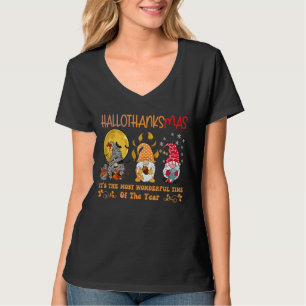 Camiseta Feliz Hallothanksmas Cute Gnomes Fall Halloween Wo